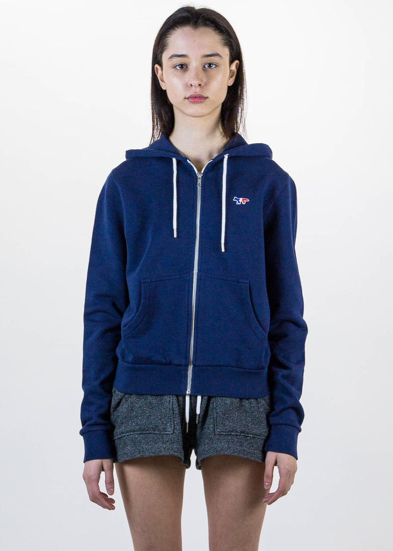 Maison Kitsune Navy Zip Hoodie Tricolor Fox Patch | Garmentory