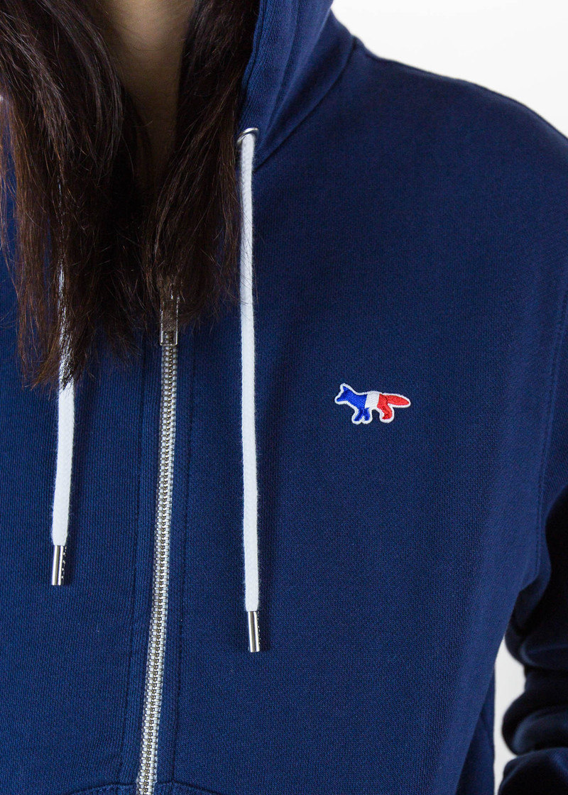 トップス Maison Kitsune HOODIE TRICOLOR FOX PATCH Navy Tricolour Fox Patch Zip Hoodie – MANIFESTO