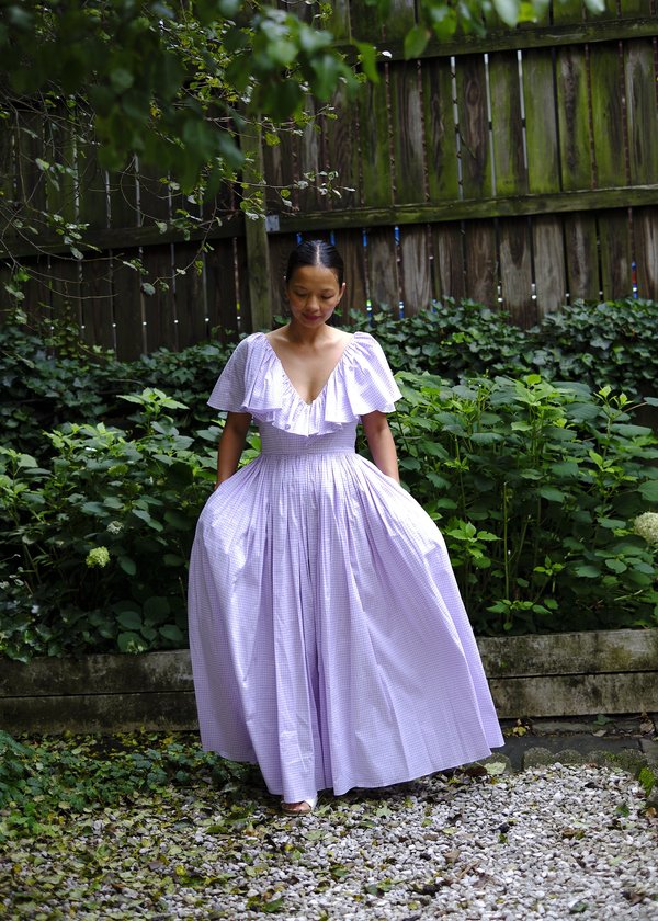 fitted lace wedding dress Mardi Gras Gingham Sequin Patch Dress XL main image 0
