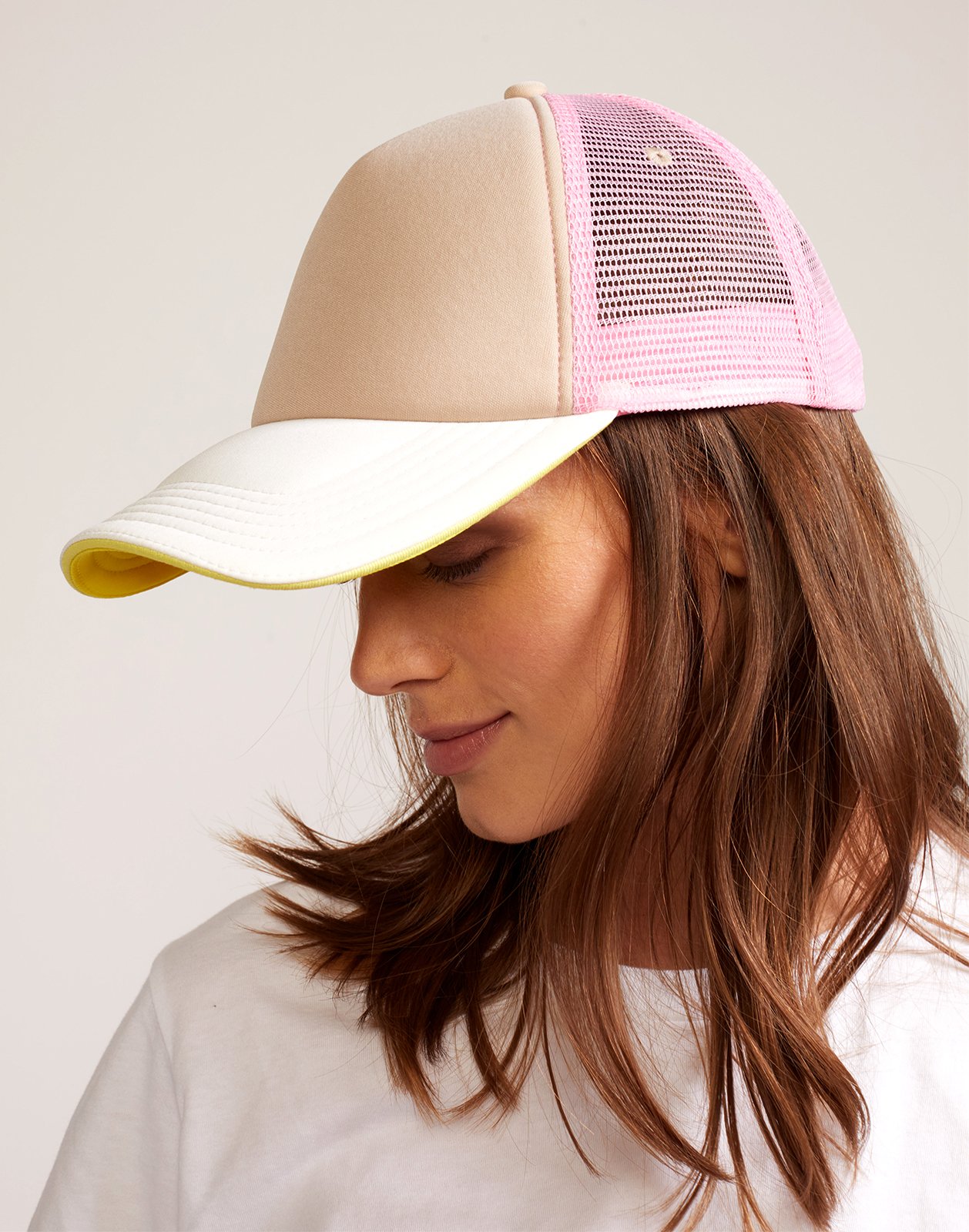Cynthia Rowley Ombré Pink and Blue Hat CYNTHIA ROWLEY COLORBLOCK TRUCKER HAT IN YELLOW/BLUE/PINK  main image 3