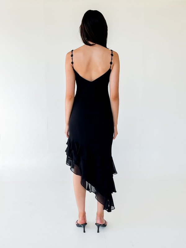 Vintage Beaded Chiffon Layered Dress - Black | Garmentory