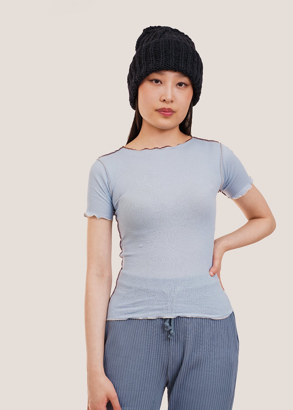 ベースレンジ　♡ VEIN TEE COTTON RIB Baserange Vein Tee - Bar Green | Garmentory