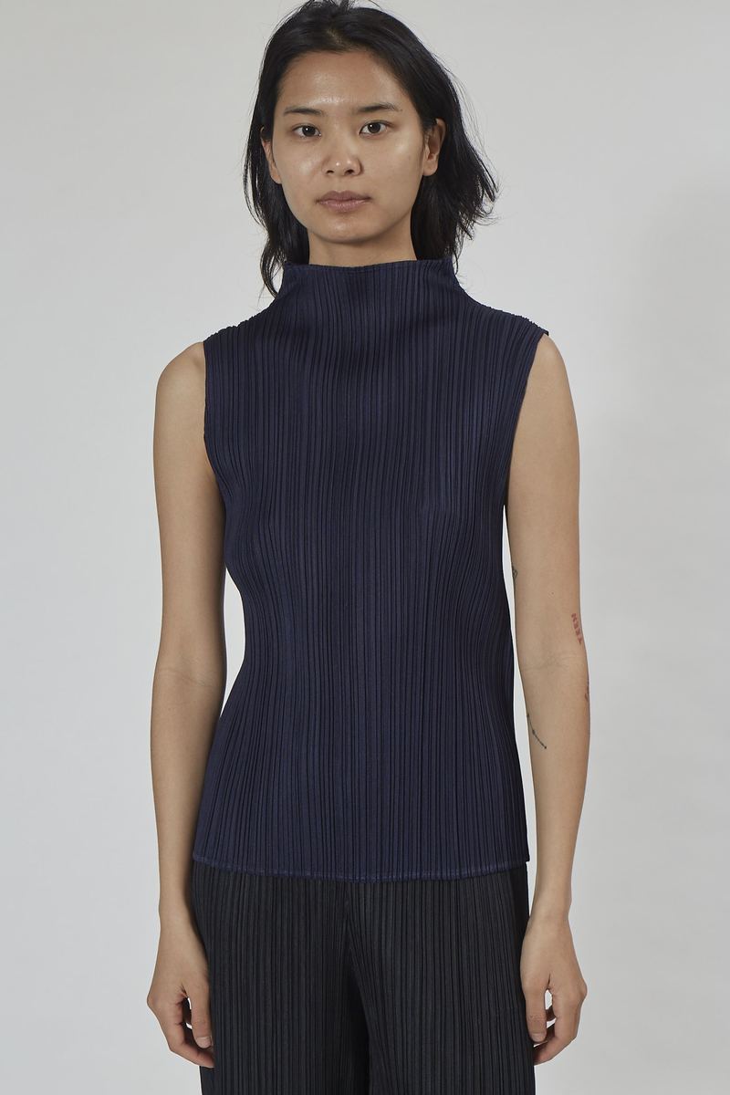 Issey Miyake Pleats Please Basics Top - Navy | Garmentory
