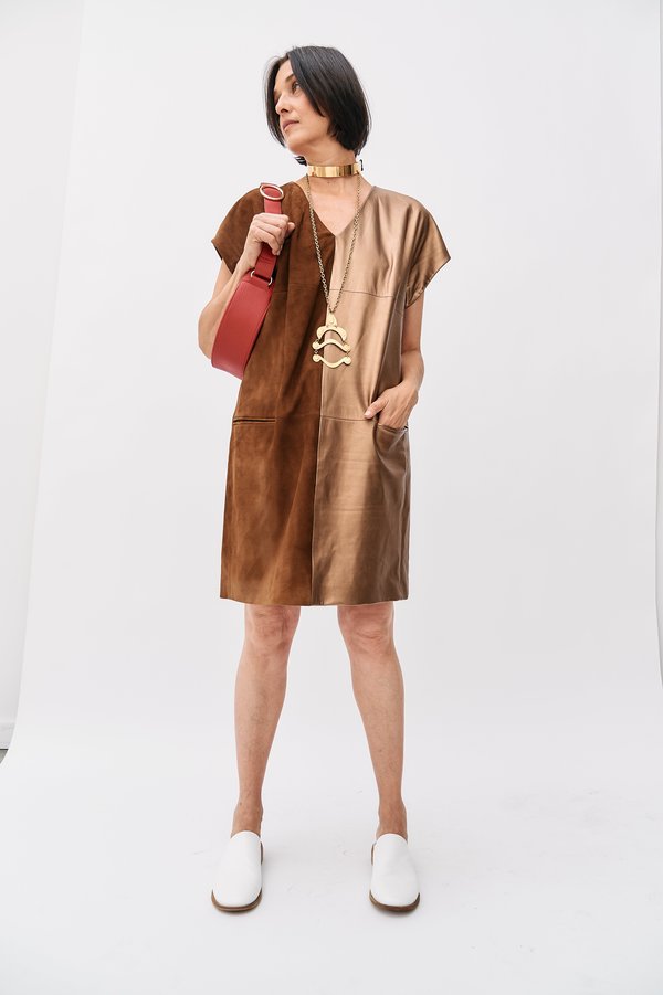 Pre-Loved] Escada Suede Leather Dress - Brown | Garmentory