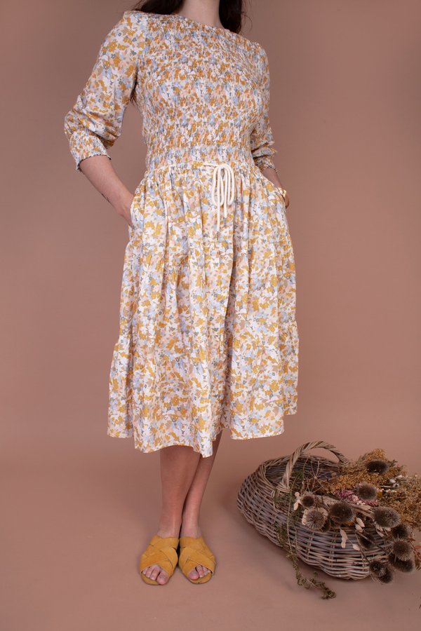 knee length dresses for ladies Vintage 70s Lilac Floral Midi Dress - L main image 1