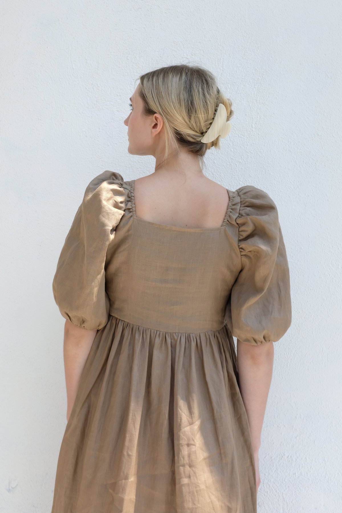 Bronze Age Serenity Puff Dress - Toast Linen | Garmentory