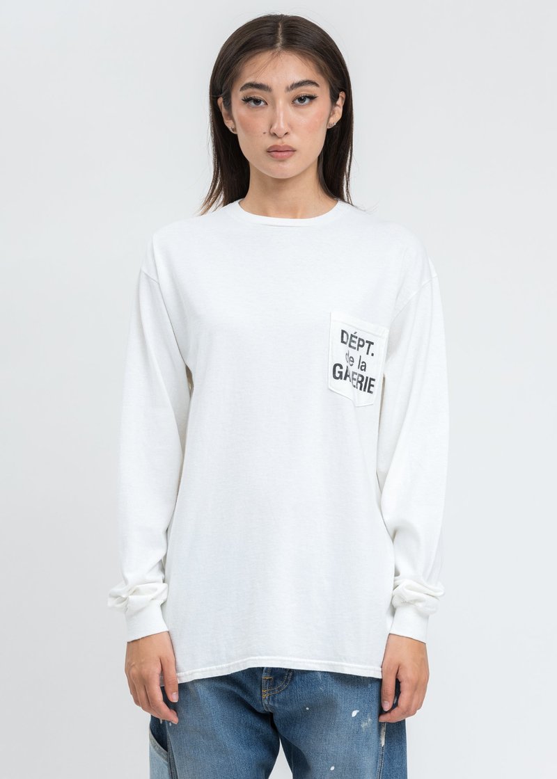 GALLERY DEPT. | FRENCH POCKET L/S T-SHIRT WHITE ロゴ Tシャツ GALLERY DEPT. French Logo Long Sleeve Pocket Tee - White