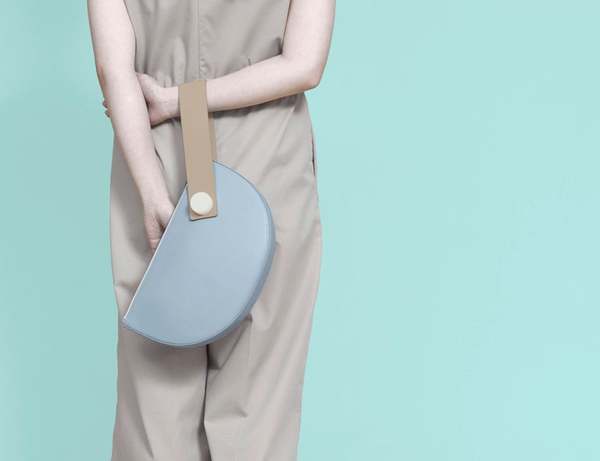 MATTER MATTERS Half Moon Clutch - LIGHT BLUE/TAN 