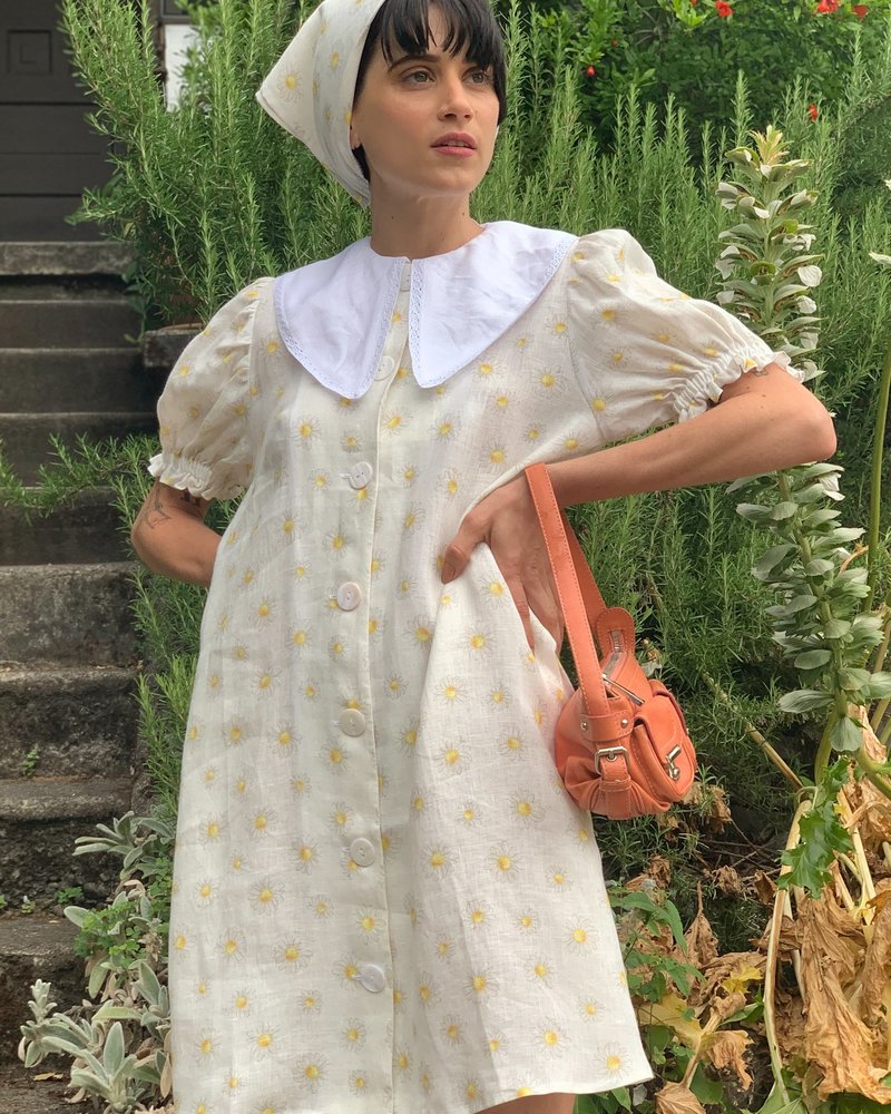 Sleeper Marie Linen Collared Dress - Daisies | Garmentory