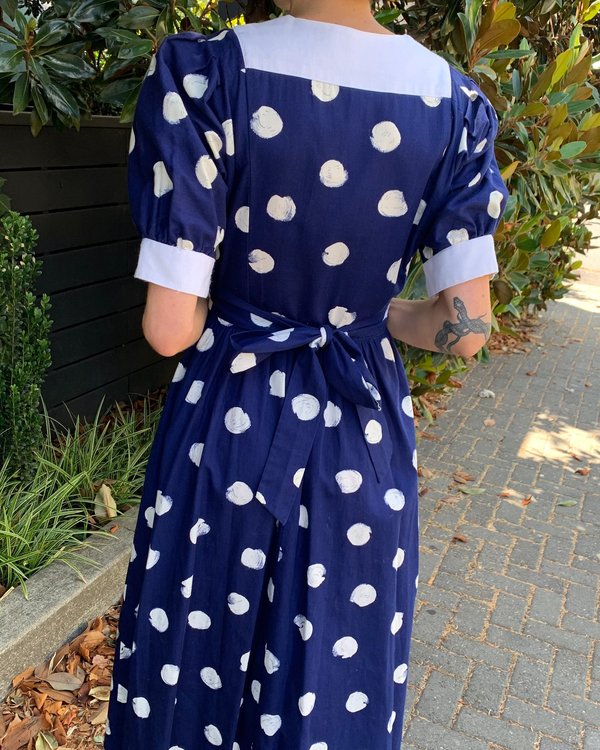 Vintage Cotton Polka Dot Dress - Blue | Garmentory Vintage Cotton Polka Dot Dress - Blue | Garmentory