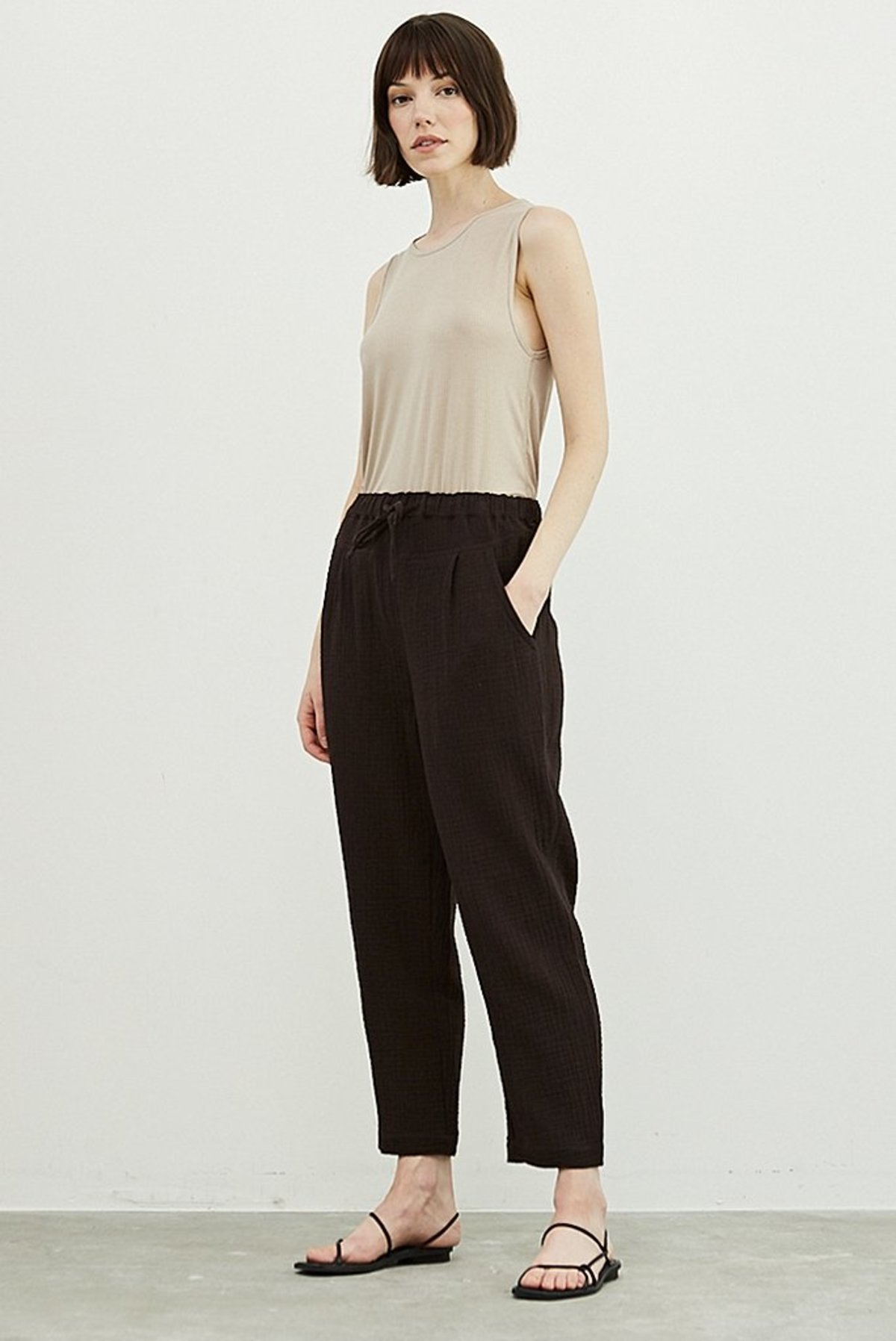 Grade Gather Double Gauze Yoke Pant Black Coffee Garmentory grade-gather-double-gauze-yoke-pant-black-coffee-garmentory