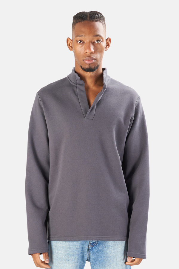 Blue&Cream Pop Collar Pullover Sweater - Ash | Garmentory