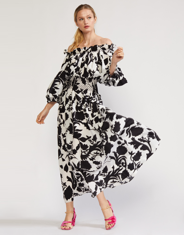 Cynthia Rowley Maren Off Shoulder Dress - Black/White on Garmentory