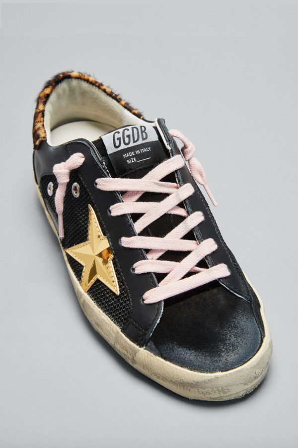 Golden Goose Super Star Sneakers Black Leather And Net Upper With 3d Gold Star And Horsy Heel Garmentory