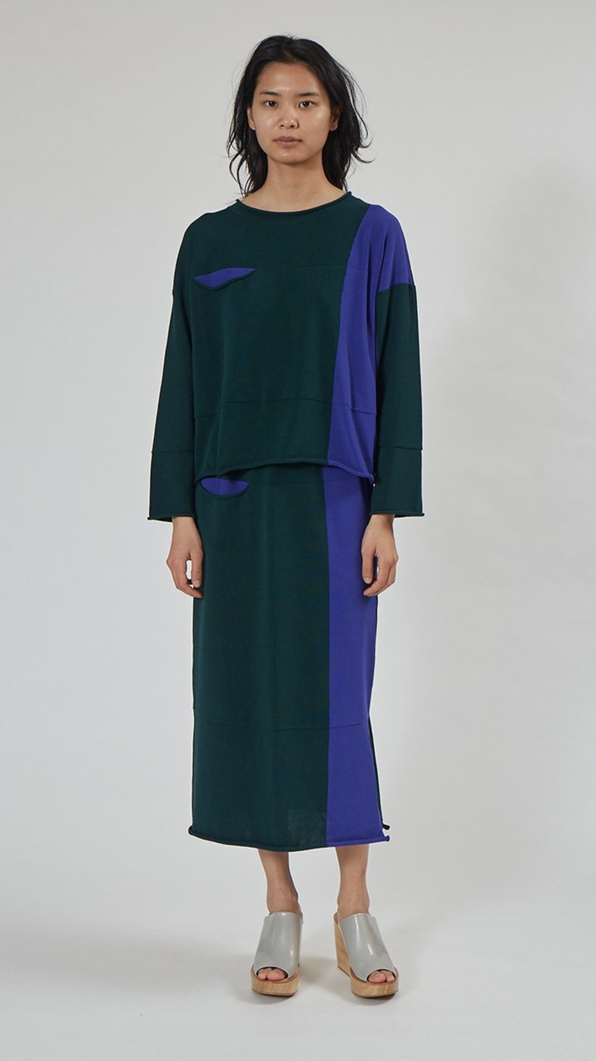Issey Miyake Pleats Please Pocket Knit Skirt - Green/Purple 