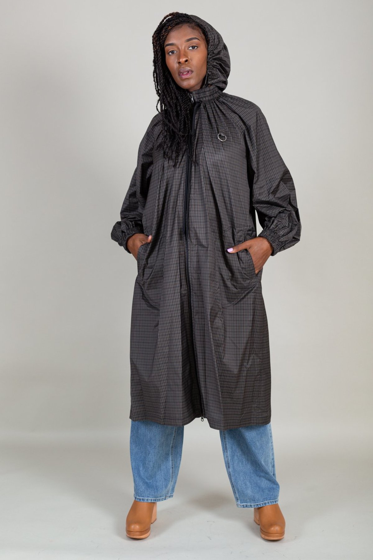 Tibi Menswear Tech Long Anorak JACKET - Grey Houndstooth | Garmentory