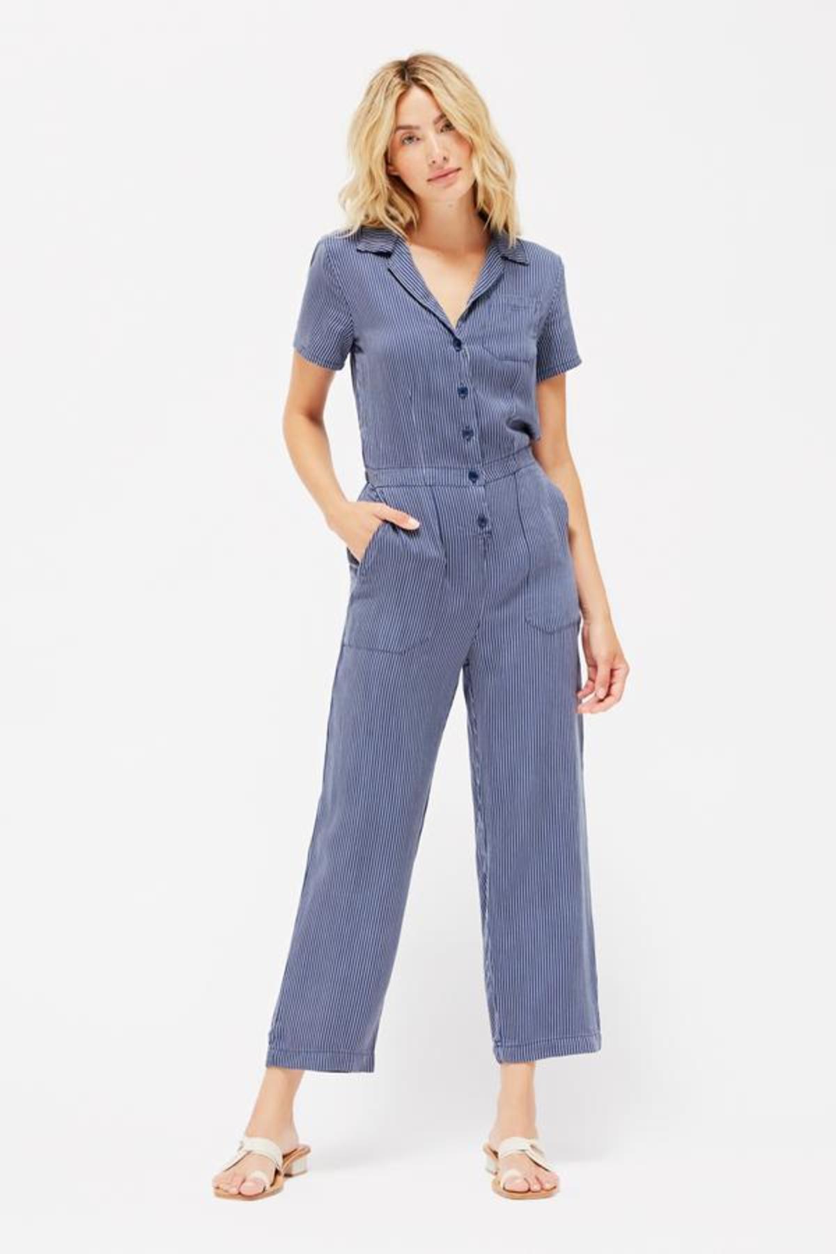 Lacausa SAMPLE Cole Jumpsuit - Pinstripe Navy  - Image 1 of 2