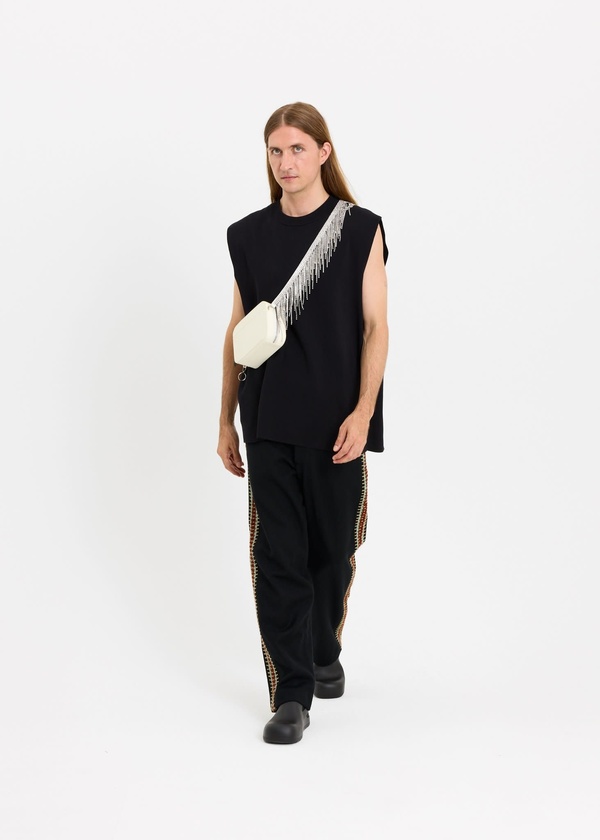 KARA Crystal Fringe Camera Bag White Garmentory