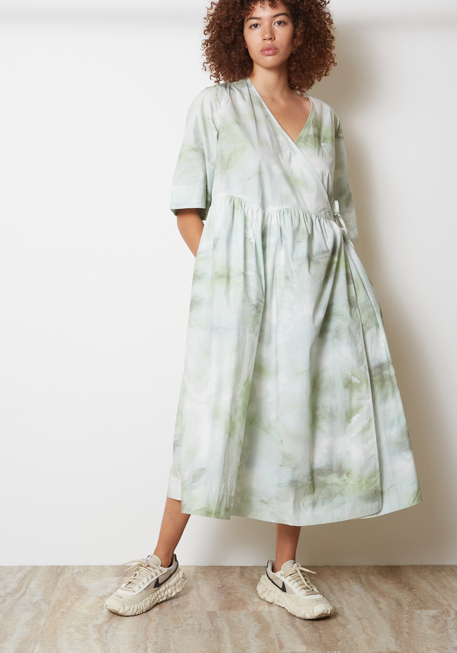 Ganni Printed Cotton Poplin Dress - Kelly Green Watercolor | Garmentory