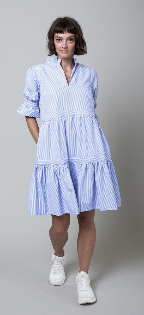 eliza j blue floral maxi dress Zara Basic Blue Striped Ruffle Sleeve Mini Dress