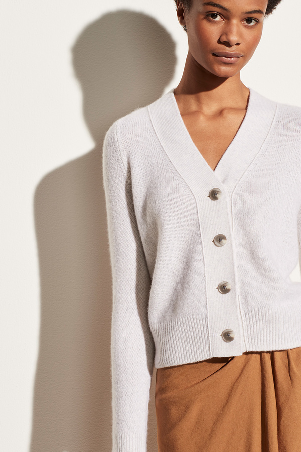 Vince Shrunken Button Cardigan Heather White on Garmentory