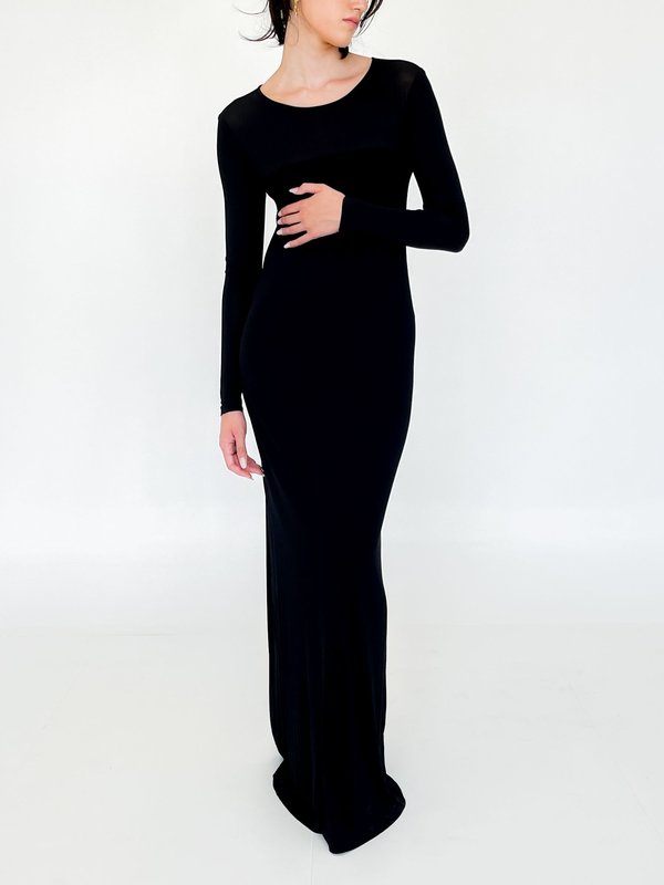 chinese dress ladies Donna Karan Black BodyCon Gown Dress with Cut-Out Shoulders   PaumLosAngeles