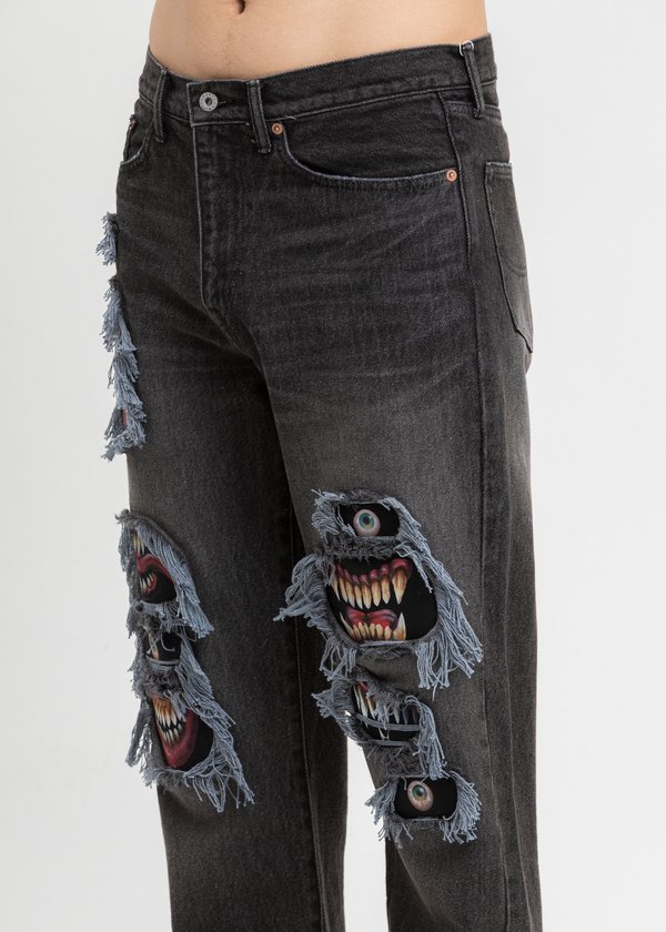 Doublet Recycle Denim Monster Repair Jeans - Black | Garmentory
