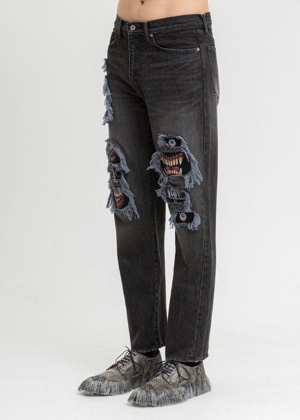 Doublet Recycle Denim Monster Repair Jeans - Black | Garmentory 