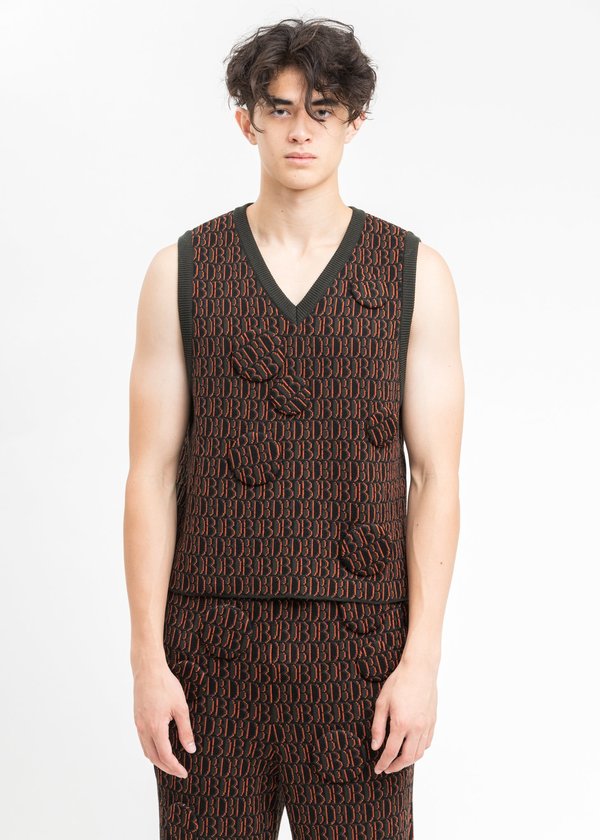 Doublet Monogram JQ Knit Vest - Khaki on Garmentory 購入サイト doublet Mongram jq knit vest ベスト