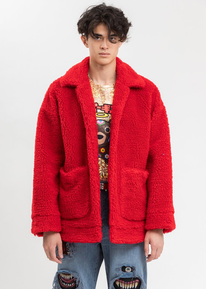 Doublet Hand-Painted Recycle Fur Jacket - Red | Garmentory