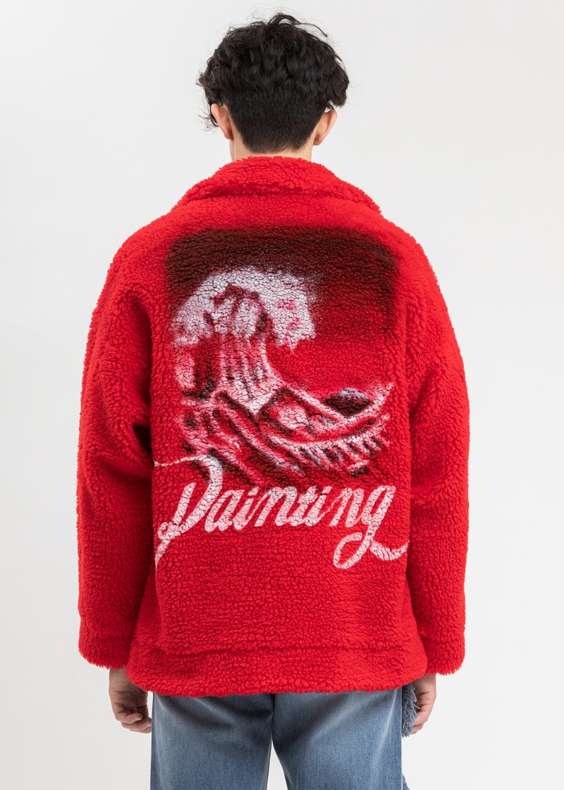 Doublet Hand-Painted Recycle Fur Jacket - Red | Garmentory