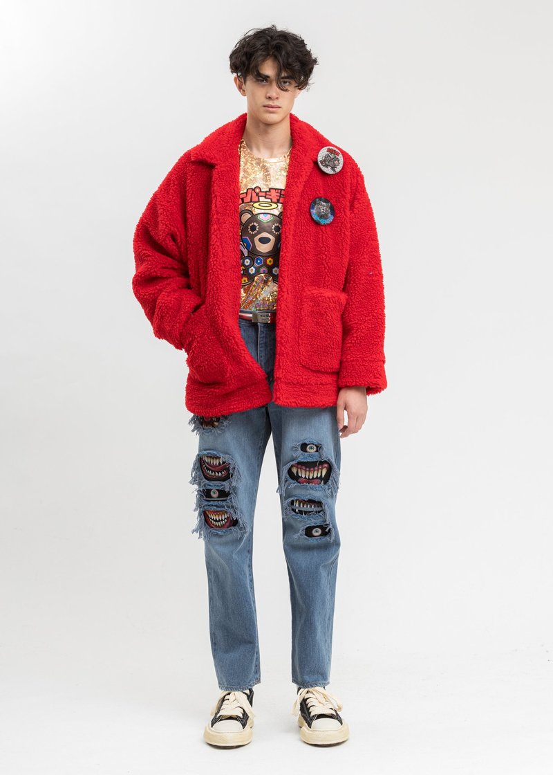 Doublet Hand-Painted Recycle Fur Jacket - Red | Garmentory