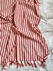 Cuttalossa & Co. Linen and Cotton Blend Turkish Towel - Red and Cream Stripe - Thumbnail 4