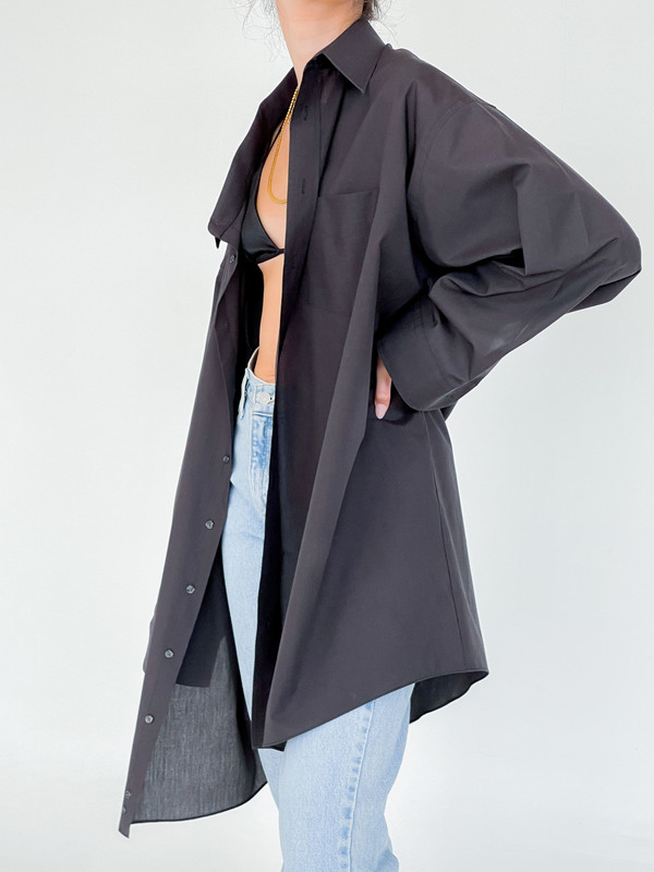 Vintage Relaxed Button Down Shirt - Black