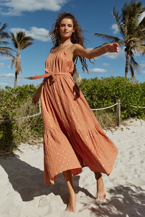 Sundress KARA LONG DRESS - DUBAI TERRACOTTA | Garmentory