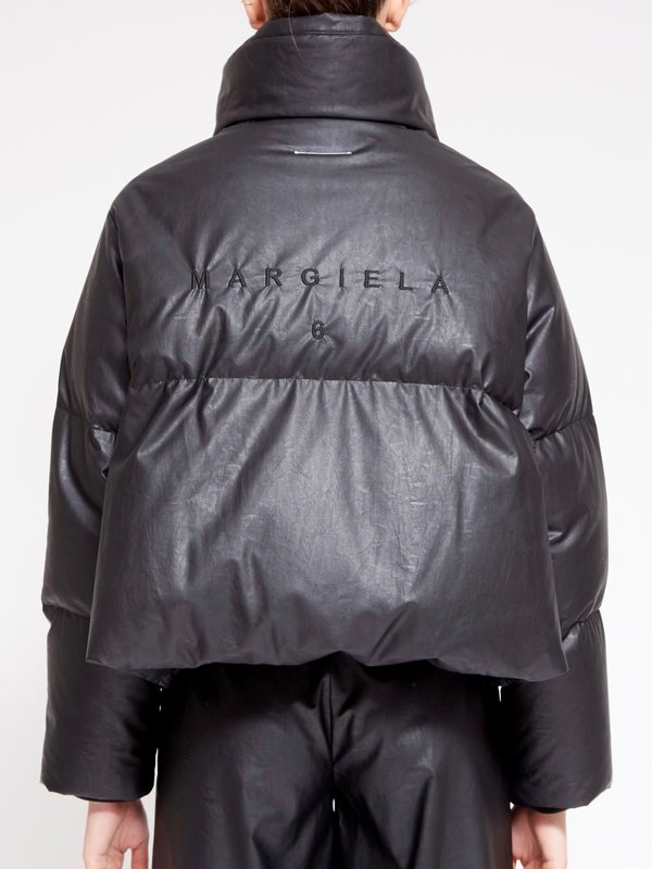 MM6 Maison Margiela Faux Leather Down Puffer Jacket - Black