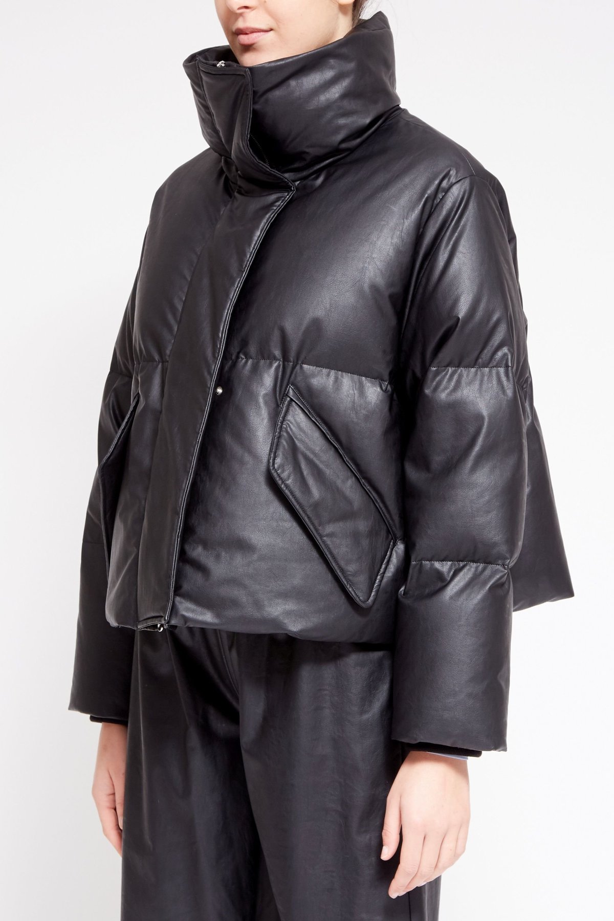 MM6 Maison Margiela Faux Leather Down Puffer Jacket - Black