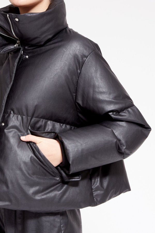 MM6 Maison Margiela Faux Leather Down Puffer Jacket - Black