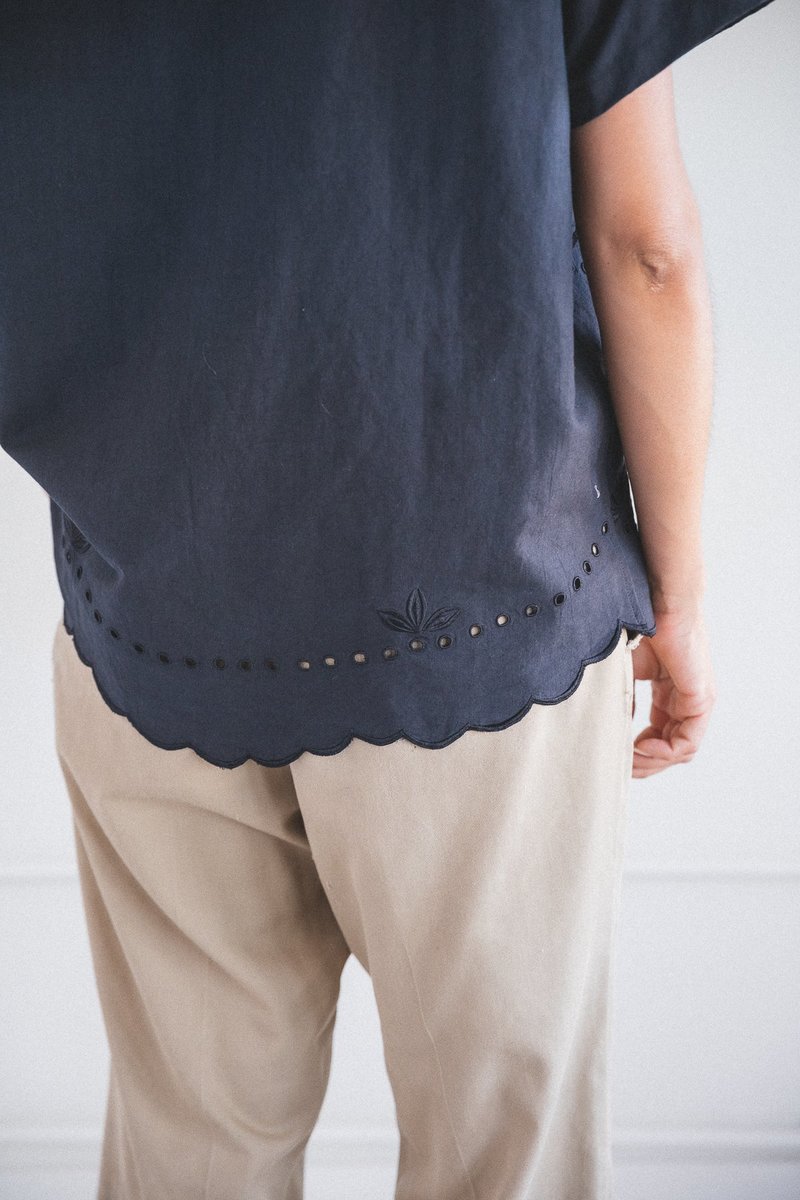 Bode Lace Cutwork Short Sleeve Shirt - Black | Garmentory