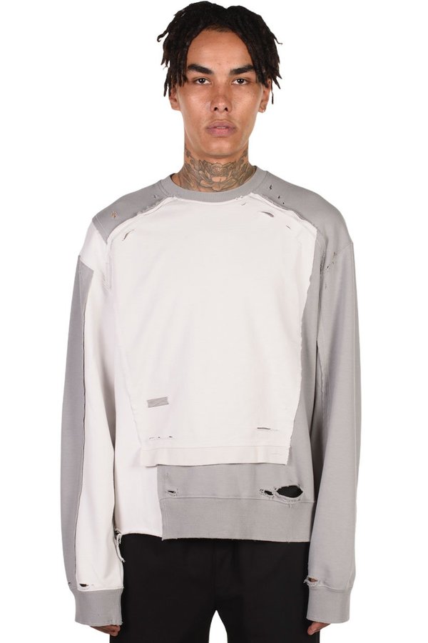 C2H4 Distressed Panelled Vagrant Crewneck sweater - gray/white C2H4 Distressed Panelled Vagrant Crewneck sweater - gray/white