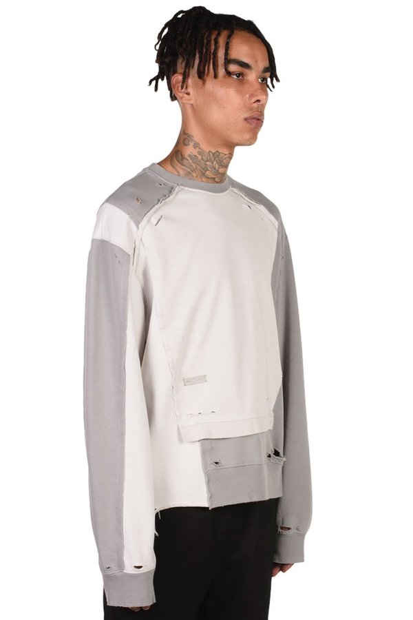 C2H4 Distressed Panelled Vagrant Crewneck sweater - gray/white C2H4 Distressed Panelled Vagrant Crewneck sweater - gray/white
