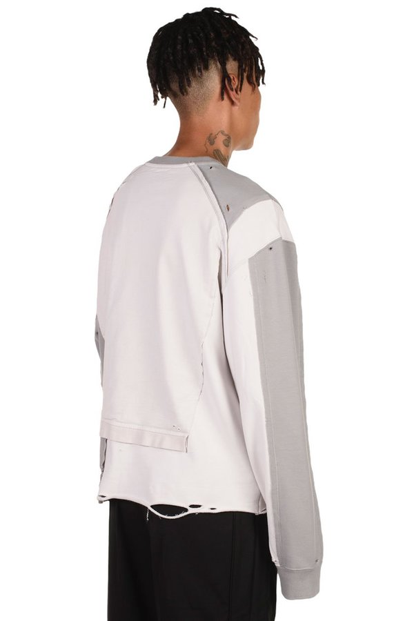 C2H4 Distressed Panelled Vagrant Crewneck sweater - gray/white C2H4 Distressed Panelled Vagrant Crewneck sweater - gray/white