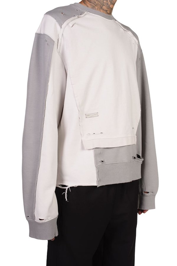 C2H4 Distressed Panelled Vagrant Crewneck sweater - gray/white C2H4 Distressed Panelled Vagrant Crewneck sweater - gray/white