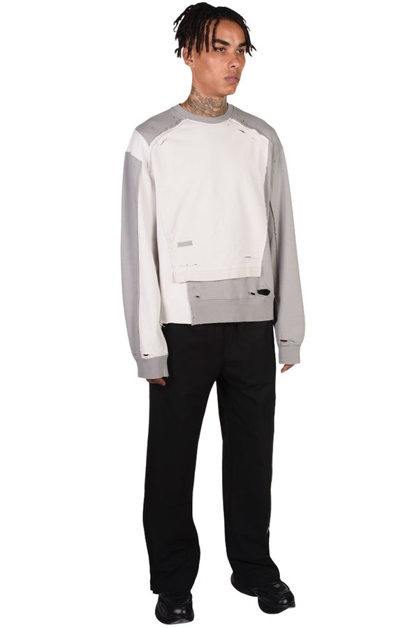 C2H4 Distressed Panelled Vagrant Crewneck sweater - gray/white C2H4 Distressed Panelled Vagrant Crewneck sweater - gray/white