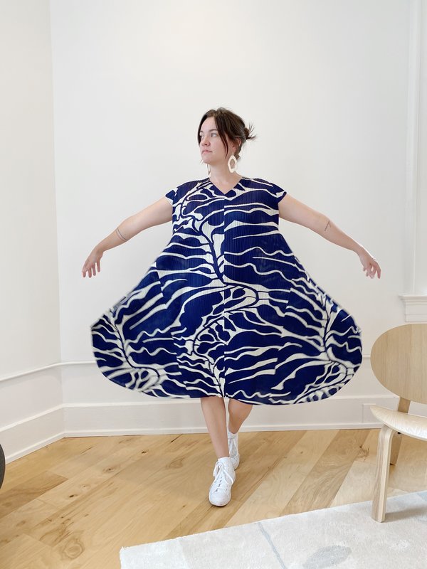 Pleats Please by Issey Miyake Dreaming Leaves Dress - Blue Herbs