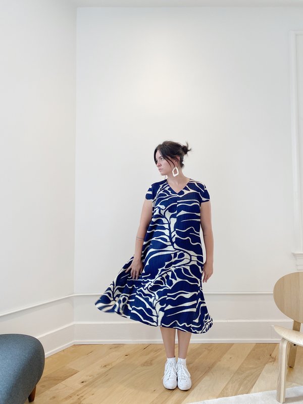 Pleats Please by Issey Miyake Dreaming Leaves Dress - Blue Herbs