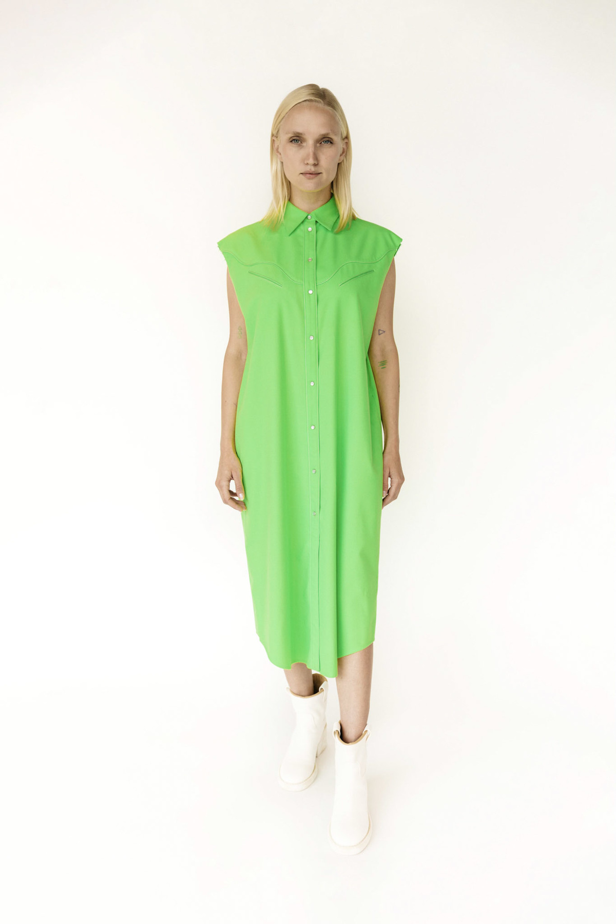MM6 Maison Margiela Western Sleeveless Shirt Dress - Neon Green | Garmentory