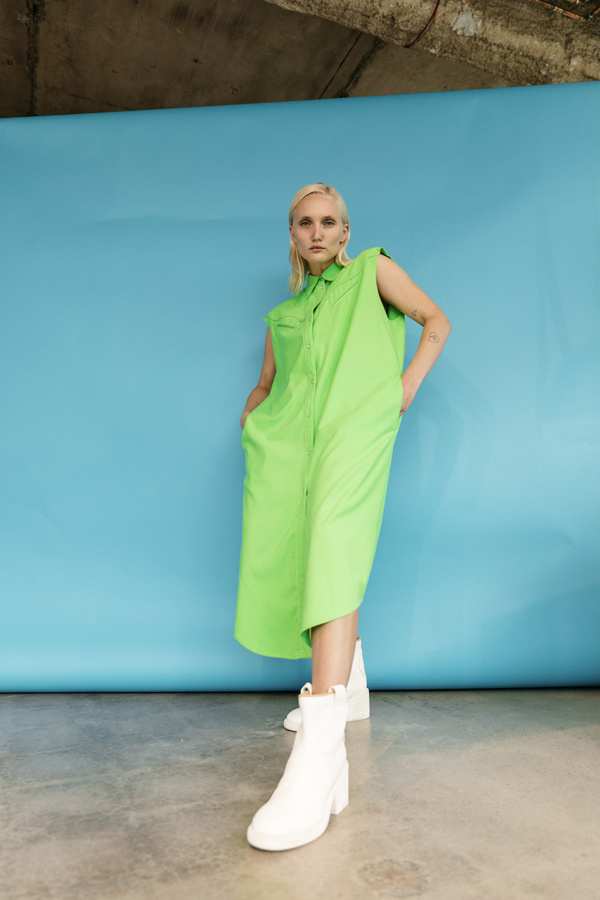 neon green shirt dress The Eleanor Dress- Green – Dawson the Label main image 1