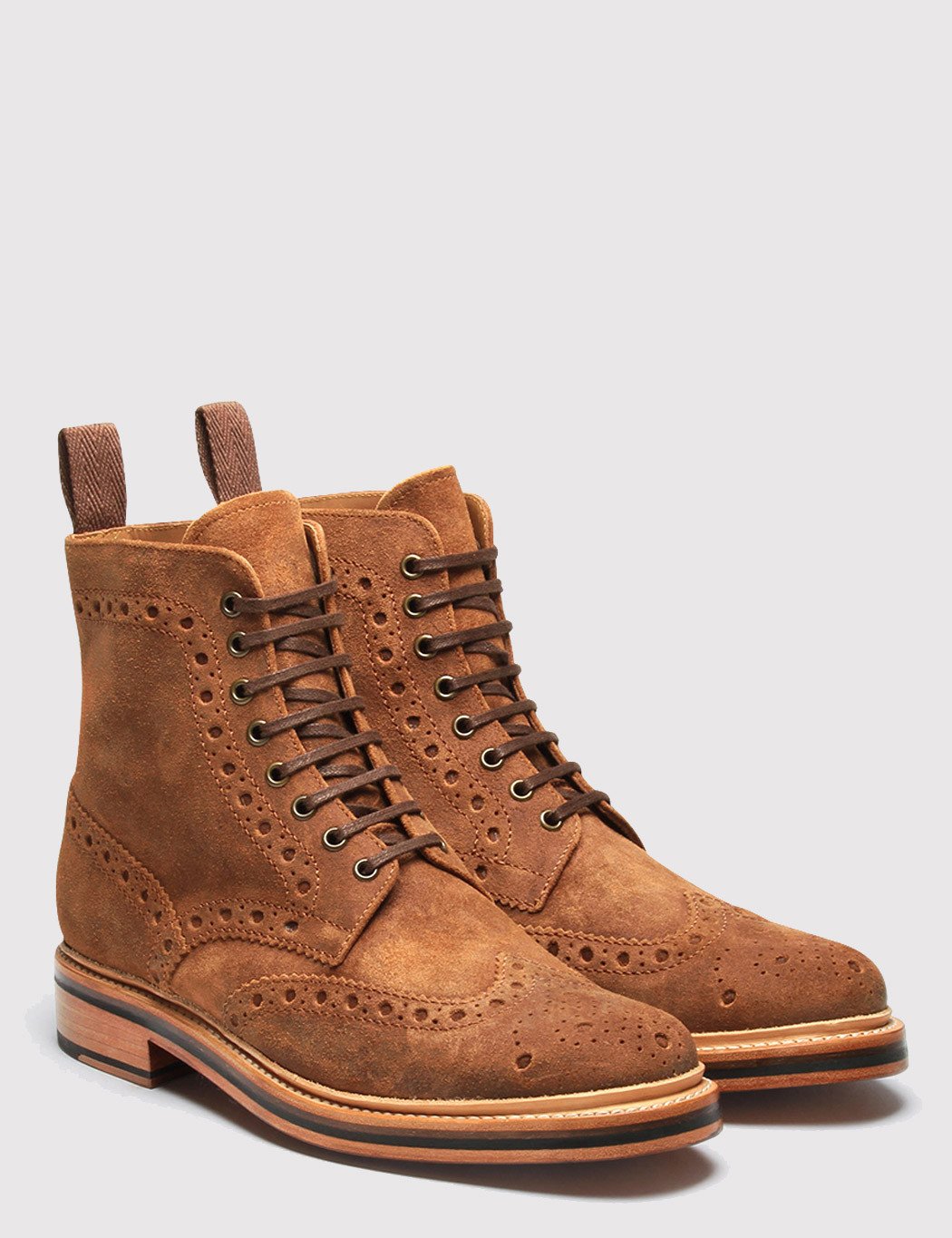 Grenson Fred Brogue Suede Boot Snuff Garmentory