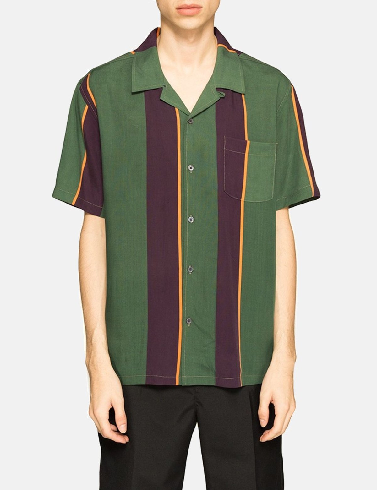 Stussy Big Stripe Short Sleeve Shirt - Green | Garmentory